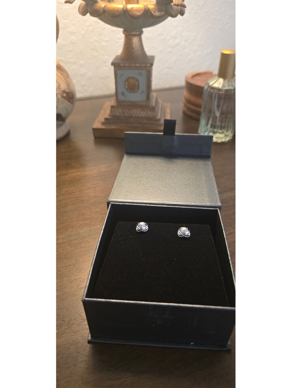 Silver Knot Stud Earrings in Gift Box